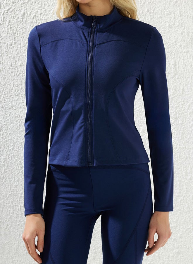 trendyol Navy Blue Zippered Stand Collar Knitted Sports Jacket/Sweatshirt - Image 4