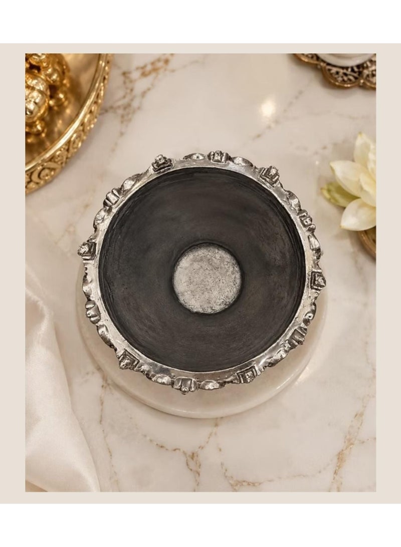 KHUSHBOO JEWELS Silver 999 Ornate Silver Plated Tulsi Planter with Marble Base (17.5*14.5CM) - Image 2