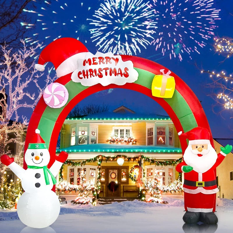 EBANKU 10 FT Christmas Inflatable Santa Claus Snowman Rainbow Archway Decorations with Buildin LEDs Holiday Inflatables Decorations for Party Indoor Outdoor Lawn Garden Decor