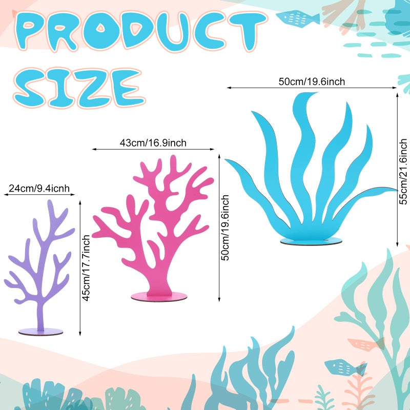 Amyhill 3 Pcs Large Under The Sea Mermaid Wooden Decoration Under The Sea Baby Shower Decorations Mermaid Tail Seashell Starfish Stand Decor Ocean Cutouts for Birthday Party Photography Props - Image 2