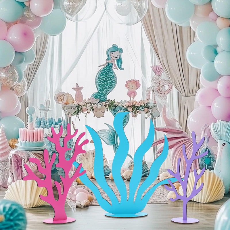 Amyhill 3 Pcs Large Under The Sea Mermaid Wooden Decoration Under The Sea Baby Shower Decorations Mermaid Tail Seashell Starfish Stand Decor Ocean Cutouts for Birthday Party Photography Props - Image 5