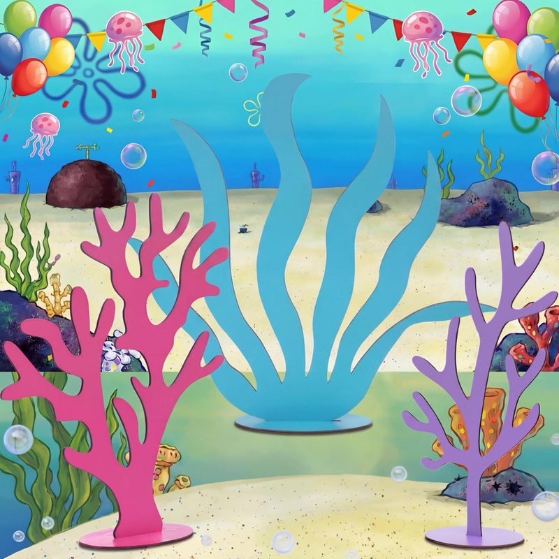 Amyhill 3 Pcs Large Under The Sea Mermaid Wooden Decoration Under The Sea Baby Shower Decorations Mermaid Tail Seashell Starfish Stand Decor Ocean Cutouts for Birthday Party Photography Props - Image 3