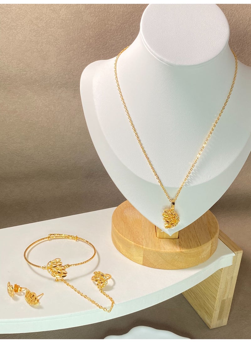 4-piece 22K gold-plated Arabic bridal wedding jewelry set - Image 4