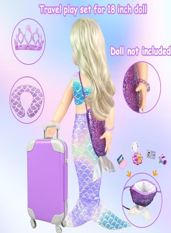 VLUSSO 18 inch Girl Doll Accessories Case Luggage Travel Play Set with Clothes Camera Travel Pillow Bag Dress Glasses Stuff Fit 18 inch Doll Christmas Birthday Gift - Image 4