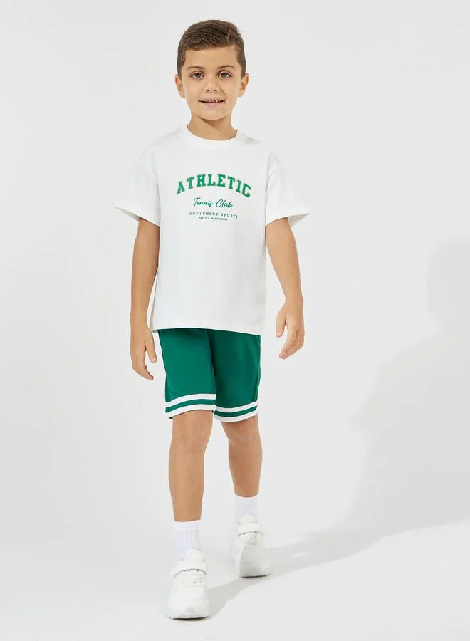 Styli Slogan Print Oversized T-Shirt & Shorts Set