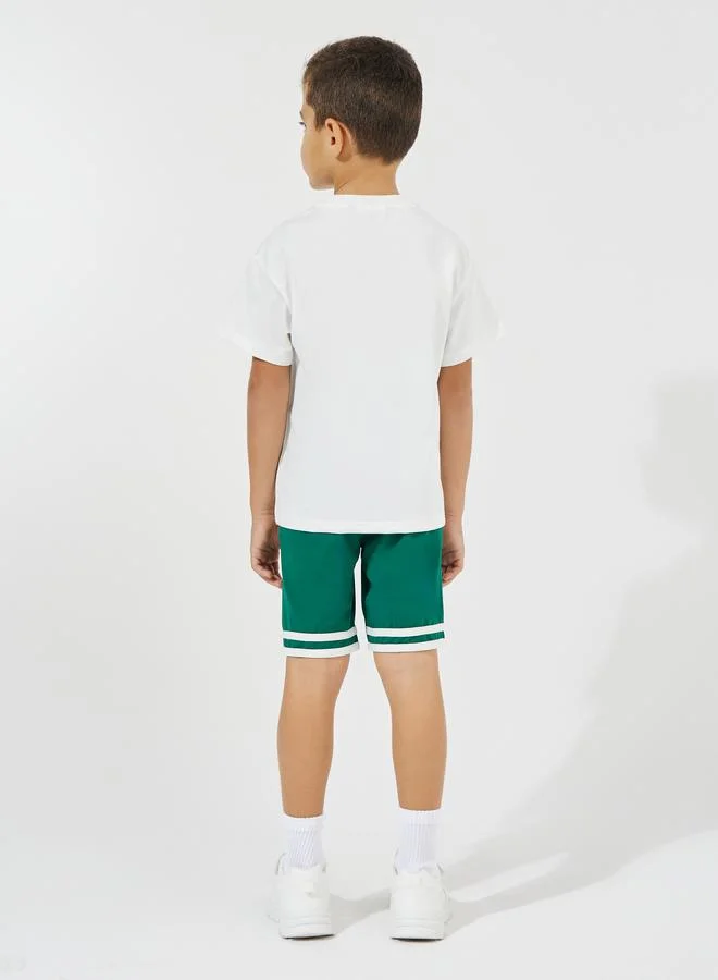 Styli Slogan Print Oversized T-Shirt & Shorts Set