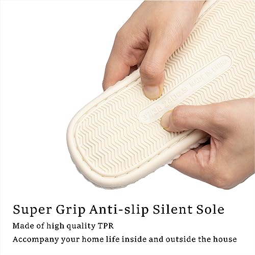 Chantomoo Slippers for Women Memory Foam House Womens Slipper Slides Home Bedroom Bathroom Spa Open Toe Corduroy Bow Slippers Cozy Comfortable Beige White Size 7 7.5 8 8.5 - Image 4