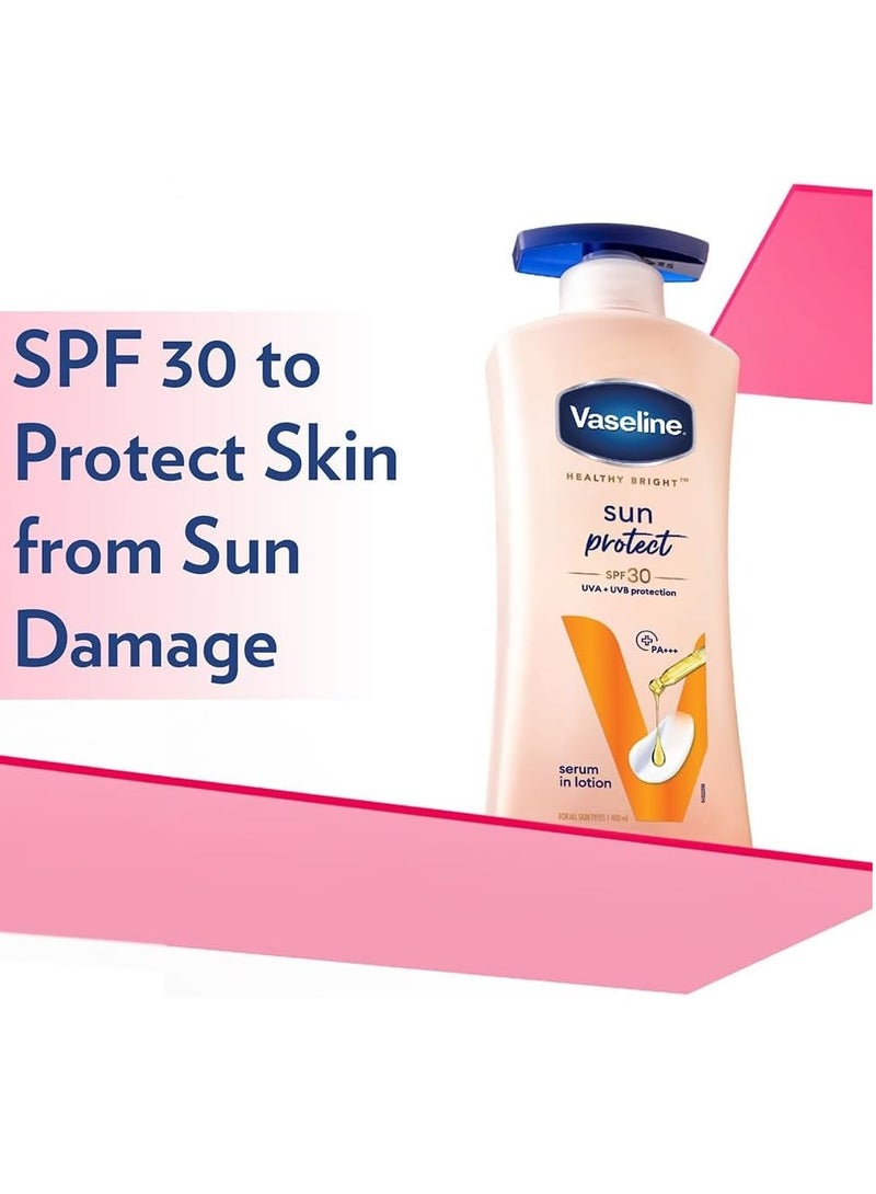 Vaseline Healthy Bright Sun Protection Body Lotion SPF 30 400 ml Daily Moisturizer for Dry Skin, Gives Non-Greasy Glowing Skin - For Men & Women - Image 2