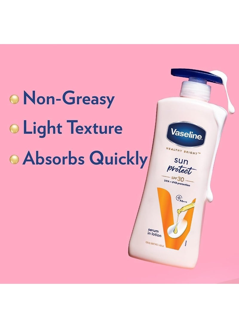 Vaseline Healthy Bright Sun Protection Body Lotion SPF 30 400 ml Daily Moisturizer for Dry Skin, Gives Non-Greasy Glowing Skin - For Men & Women - Image 3