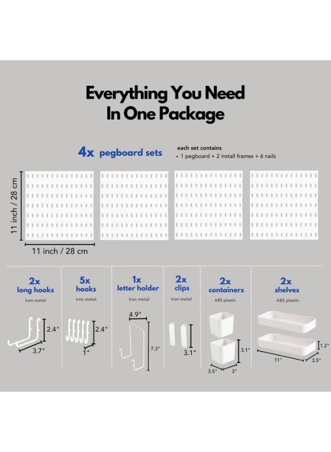 Arabest Board Combination Kit, Modular Pegboard Wall Organizer with 4 Pegboards and 14 Accessories, Ideal for Crafts Storage, Ornament Display, Nursery, Office, and Gaming Setup, White, 22" × 22" - Image 2