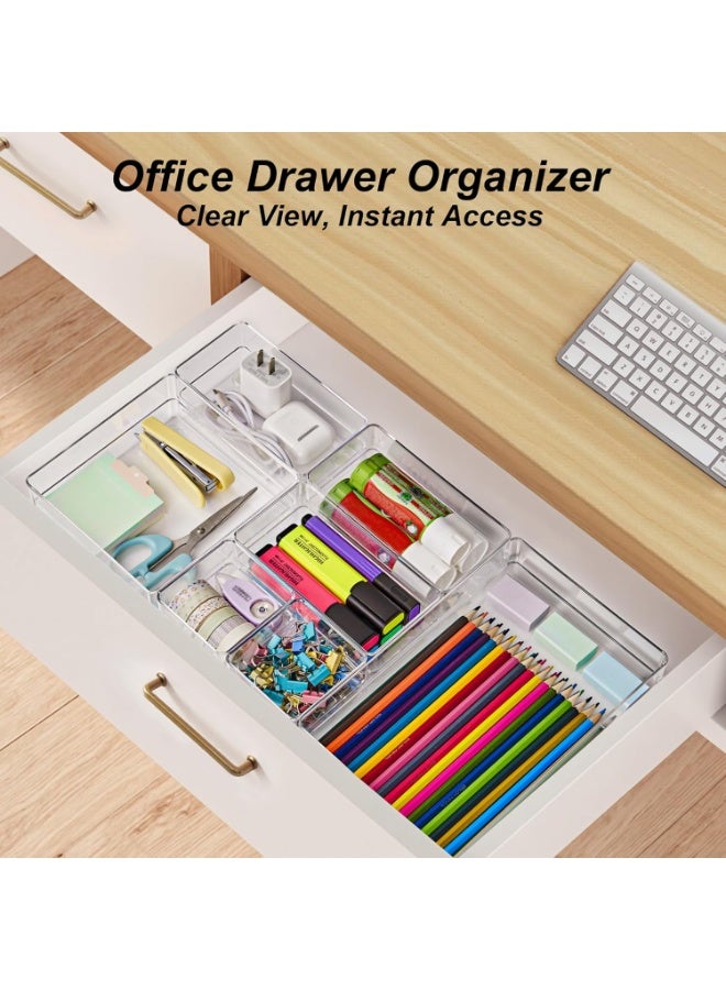 SMARTAKE 7-Piece Drawer Organizer with Non-Slip Silicone Pads, 4-Size Desk Drawer Organizer Trays Storage Tray for Makeup, Jewelries, Utensils in Bedroom Dresser, Office and Kitchen (Clear) - Image 2