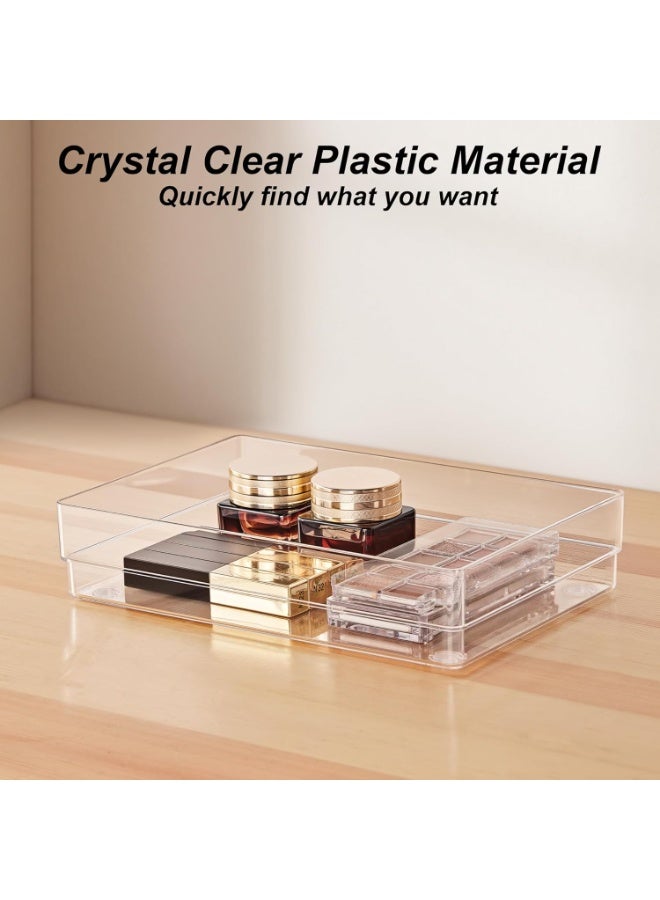 SMARTAKE 7-Piece Drawer Organizer with Non-Slip Silicone Pads, 4-Size Desk Drawer Organizer Trays Storage Tray for Makeup, Jewelries, Utensils in Bedroom Dresser, Office and Kitchen (Clear) - Image 3