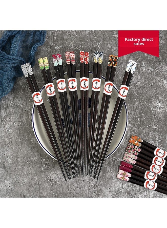 Factory Wholesale Creative Japanese Specialty Printed Nail Chopsticks Lunch Portable Travel Chopsticks And Wooden Chopsticks-Color:23cm Red Sandalwood Green Lotus Chopsticks -795 - Image 2