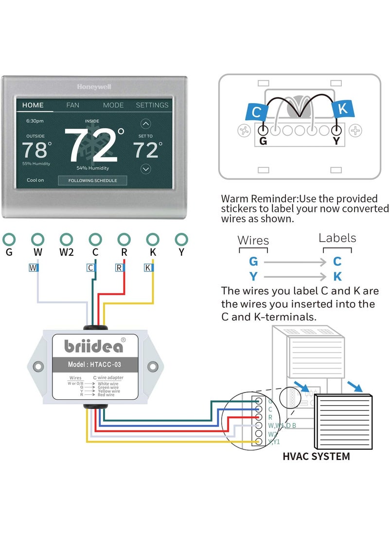 briidea Briidea Cwire Power Adapter Use for 24V Honeywell Home Thermostats White  - Image 4