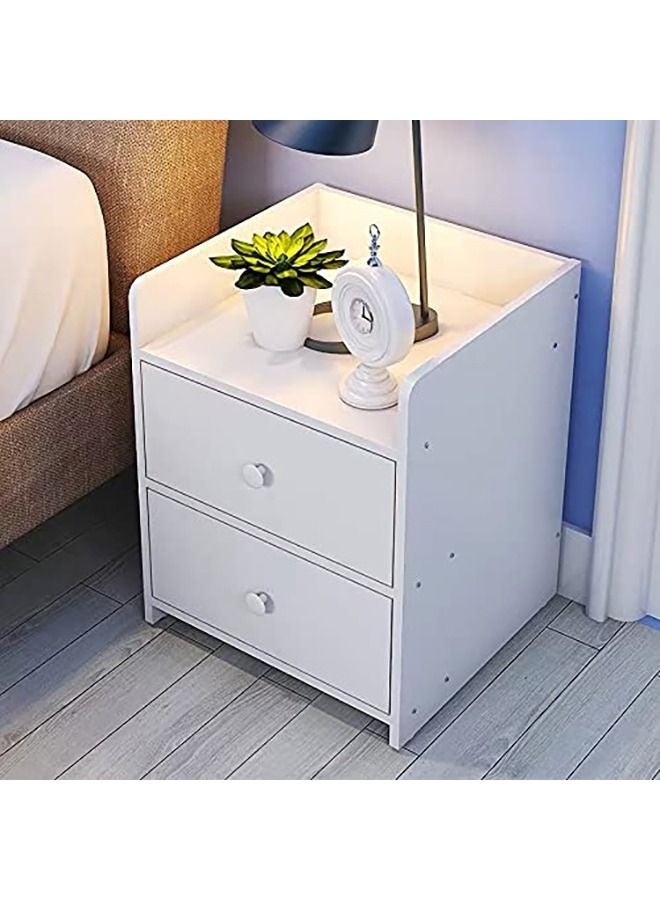 WALALLA Bedside Table Nightstand Table Bedside Cabinet with Two Drawers White Wood Simple Modern Nordic Mini Storage Side Table End Table Small Space Corner Table Storage Cabinet - Image 3