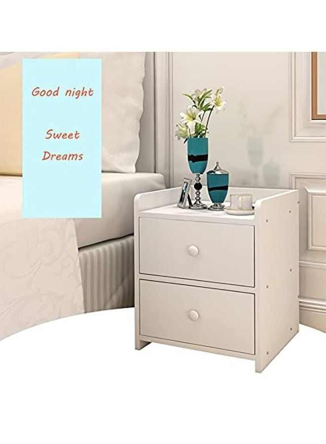 WALALLA Bedside Table Nightstand Table Bedside Cabinet with Two Drawers White Wood Simple Modern Nordic Mini Storage Side Table End Table Small Space Corner Table Storage Cabinet - Image 4