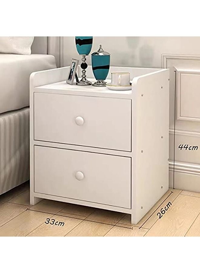 WALALLA Bedside Table Nightstand Table Bedside Cabinet with Two Drawers White Wood Simple Modern Nordic Mini Storage Side Table End Table Small Space Corner Table Storage Cabinet - Image 2