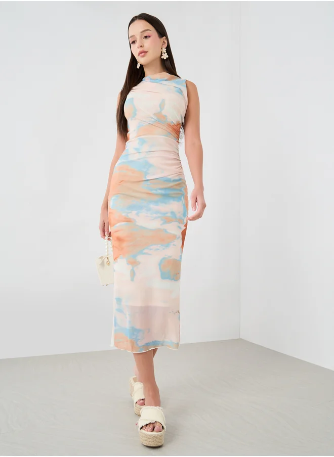 ستايلي Tie and Dye Printed Sleeveless Bodycon Midi Dress