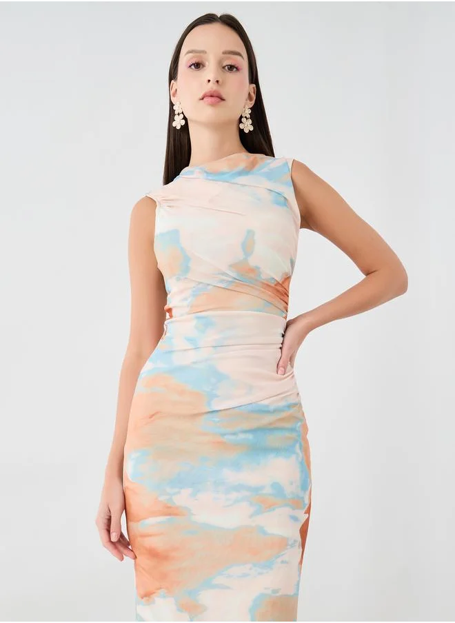 Take Two Take Two Tie and Dye Printed Sleeveless Bodycon Midi Dress