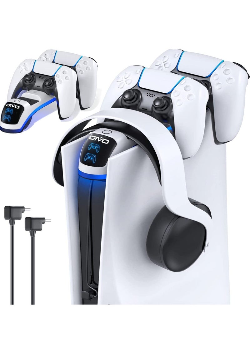 Intag - OIVO PS5 Controller Charger with Headset Holder, PS5 Controller Charging Station with Upgraded Touch Switch PlayStation 5 Charging Station with Fast Charging Cord, PlayStation 5 Controller Charger - Image 1