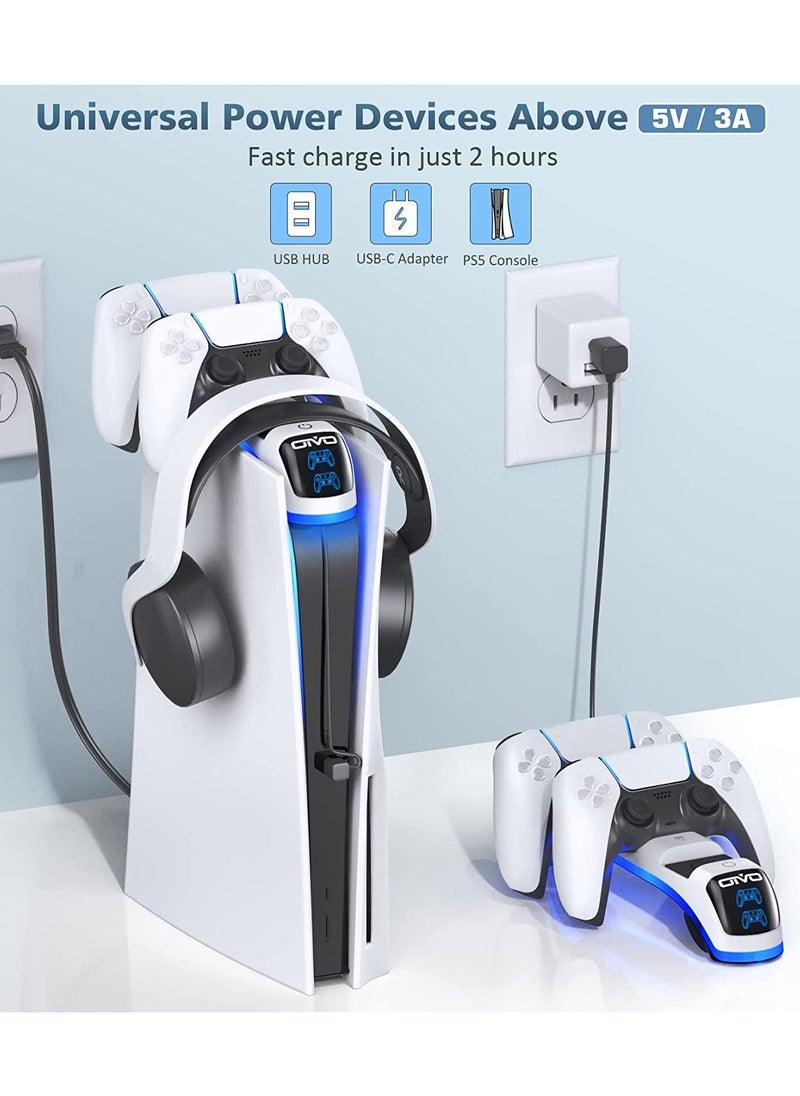 Intag - OIVO PS5 Controller Charger with Headset Holder, PS5 Controller Charging Station with Upgraded Touch Switch PlayStation 5 Charging Station with Fast Charging Cord, PlayStation 5 Controller Charger - Image 1