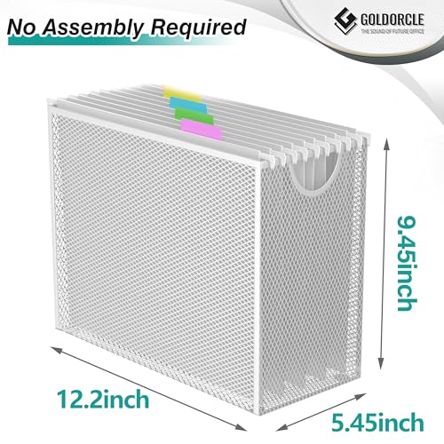 GoldOrcle Hanging File Organizer, Letter-Size File Holder Filing Box with 5 Hanging Folders, Metal Mesh Desk File Folder Storage(No Assembly Required) (White, with 5 Grey Folders) - Image 3