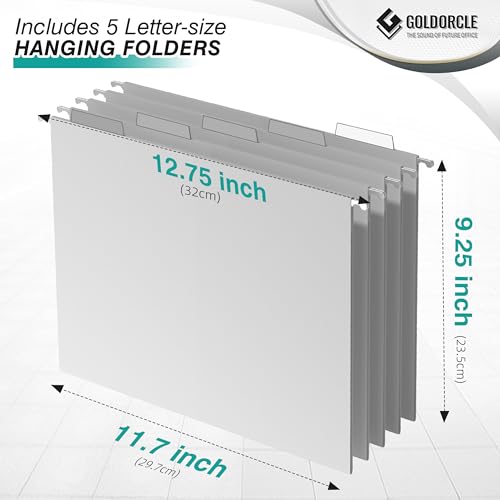 GoldOrcle Hanging File Organizer, Letter-Size File Holder Filing Box with 5 Hanging Folders, Metal Mesh Desk File Folder Storage(No Assembly Required) (White, with 5 Grey Folders) - Image 2