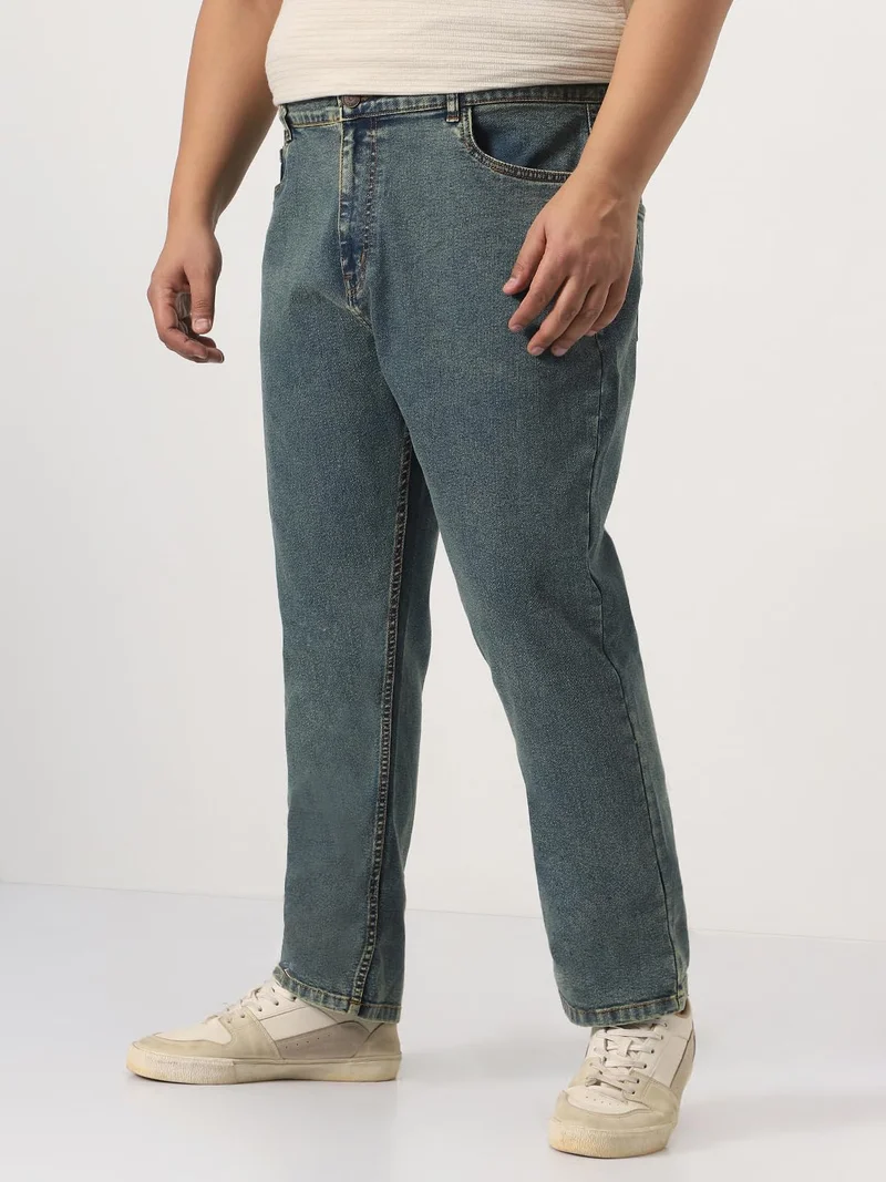 Urbano Fashion  Urbano Plus Men's Light Blue Straight Fit Heavy Washed Jeans Stretchable  | Best Price UAE