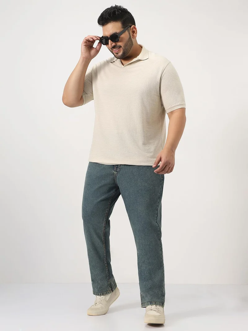 Urbano Fashion  Urbano Plus Men's Light Blue Straight Fit Heavy Washed Jeans Stretchable  | Best Price UAE