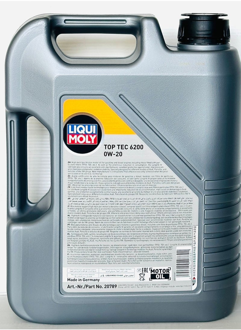 LIQUI MOLY Top Tec 6200 0W-20 Engine Oil 5Ltr (Ford / Porsche / VW)  - Image 2