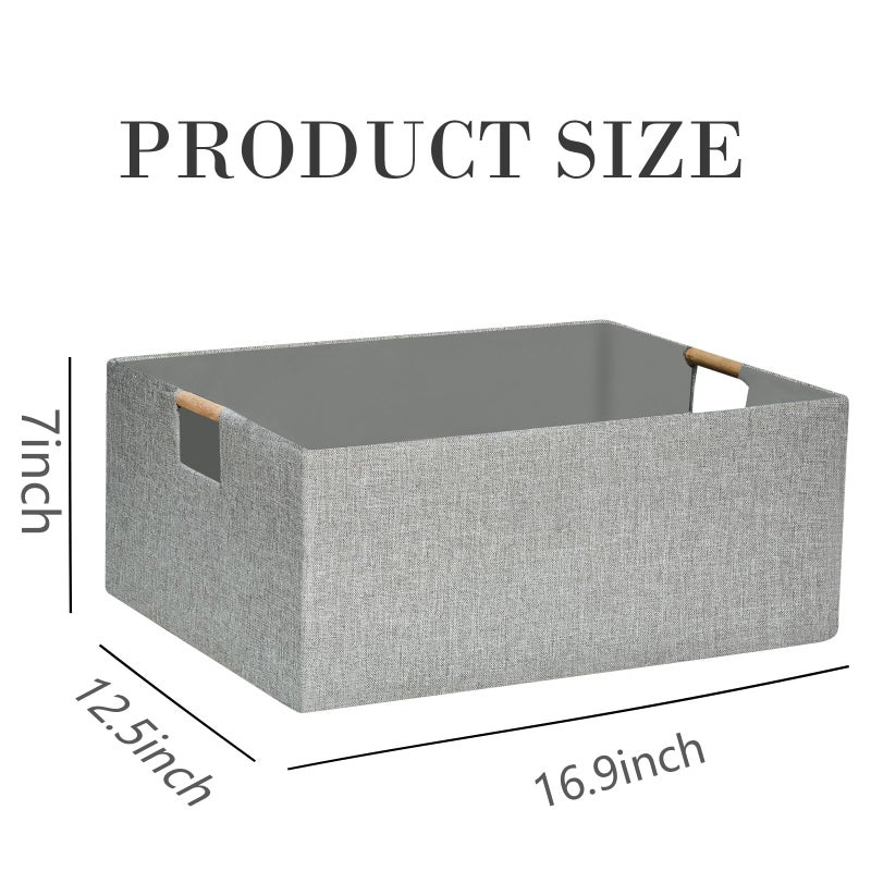 FUULOXE Collapsible Storage Box for Women - Foldable Home Organizer 16.9x12.5x7Inches with Wooden Handles | Closet, Bathroom & Kids Room Storage | Heavy-Duty Linen Fabric 2Pack - Image 2