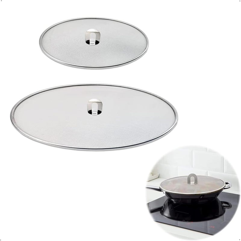 Splatter Guard, 2Pack Large 13 Inch and Small 10 Inch Shield Stainless Steel Splatter Shield Set, Grease Splatter Screen Universal for Frying Pan Stainless Steel Oil Splash Guard - Image 1