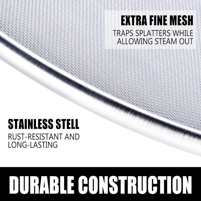 Splatter Guard, 2Pack Large 13 Inch and Small 10 Inch Shield Stainless Steel Splatter Shield Set, Grease Splatter Screen Universal for Frying Pan Stainless Steel Oil Splash Guard - Image 4