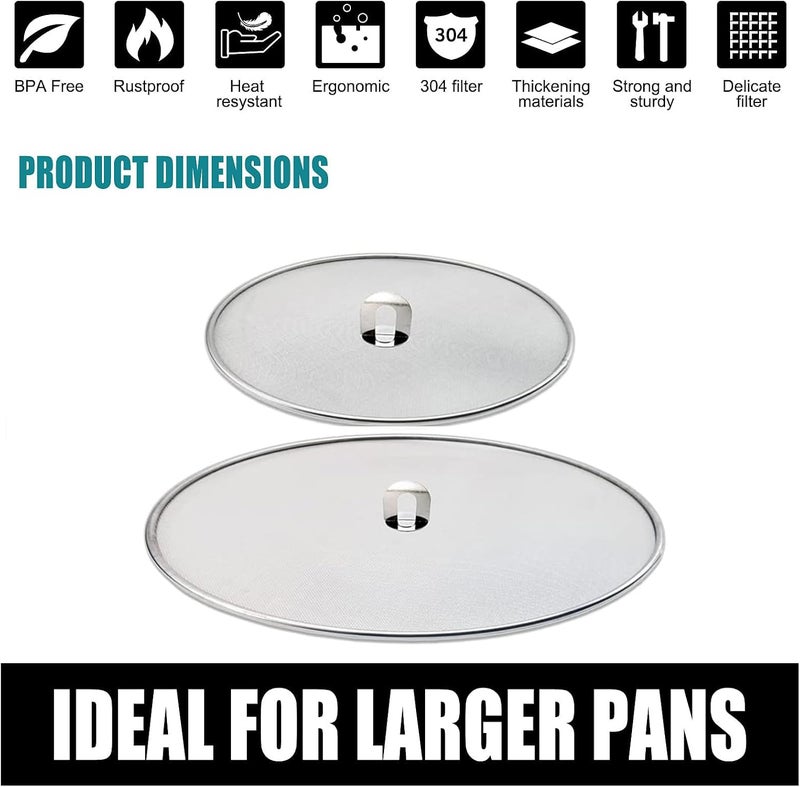 Splatter Guard, 2Pack Large 13 Inch and Small 10 Inch Shield Stainless Steel Splatter Shield Set, Grease Splatter Screen Universal for Frying Pan Stainless Steel Oil Splash Guard - Image 2