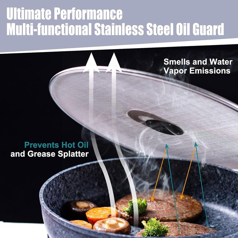 Splatter Guard, 2Pack Large 13 Inch and Small 10 Inch Shield Stainless Steel Splatter Shield Set, Grease Splatter Screen Universal for Frying Pan Stainless Steel Oil Splash Guard - Image 5