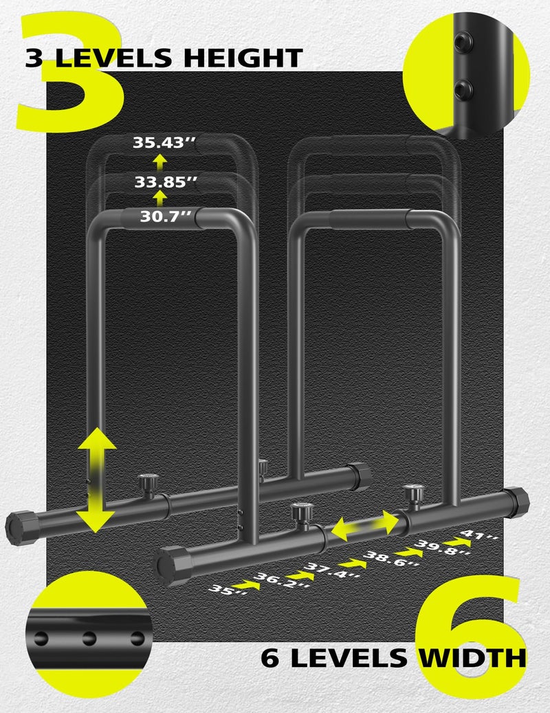 Dripex 1100lbs Adjustable Dip Bar Heavy Duty Steel Dip Station, Home Dip Stand with Two Safety Connectors, Parallel Bars Dip Equipment for Calisthenics, Strength Training - Image 3