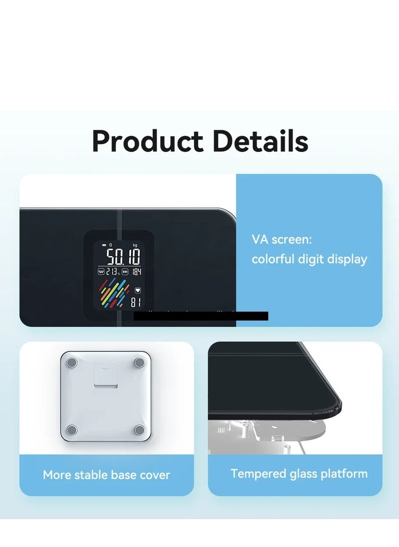 Generic - Smart Body Composition Analyzer: VA Large Display Body Fat Scale for Precise Body Weight Measurements, High Accuracy Digital Bathroom Scale with Rechargeable Battery and BMI Calculation - Image 1