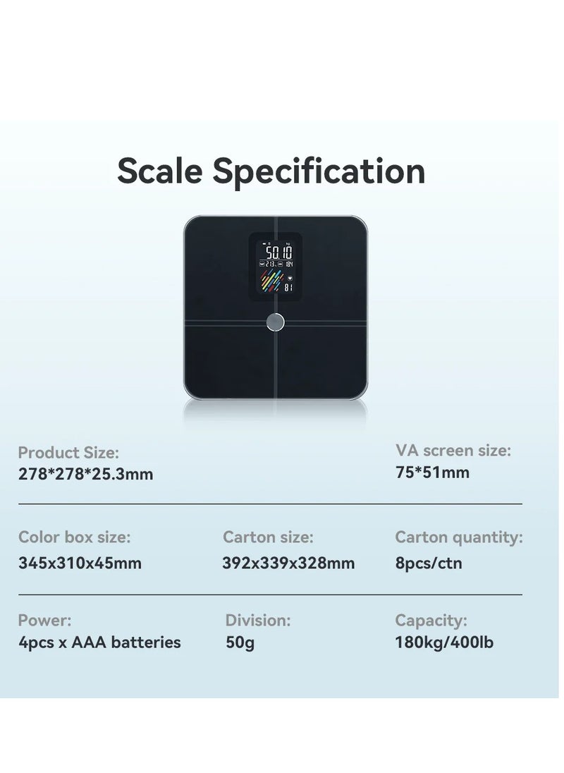 Generic - Smart Body Composition Analyzer: VA Large Display Body Fat Scale for Precise Body Weight Measurements, High Accuracy Digital Bathroom Scale with Rechargeable Battery and BMI Calculation - Image 1