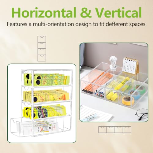 GRETJOB 2 Pack Drink Packet Organizer, Acrylic Drink Mix Holder with 4 Clear Drawers Water Flavor Packets Container for Kitchen Pantry Home Organization (2 Pack) - Image 4