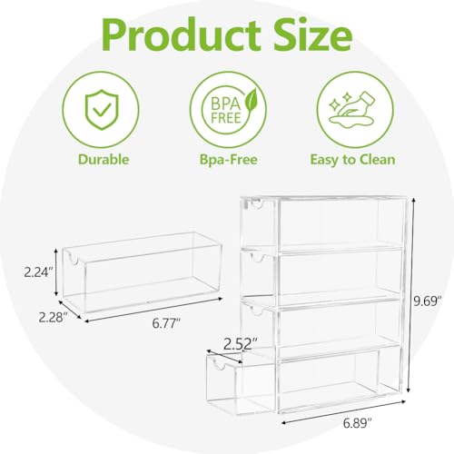 GRETJOB 2 Pack Drink Packet Organizer, Acrylic Drink Mix Holder with 4 Clear Drawers Water Flavor Packets Container for Kitchen Pantry Home Organization (2 Pack) - Image 3