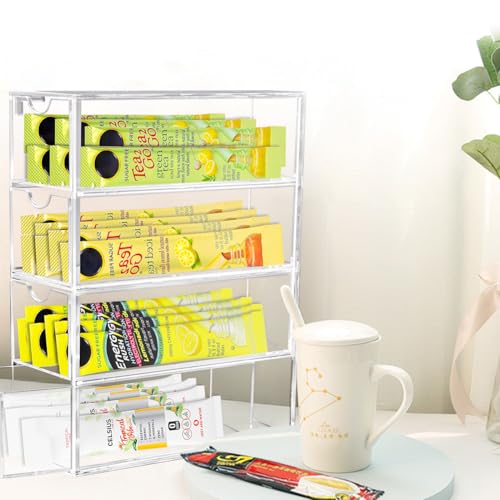 GRETJOB 2 Pack Drink Packet Organizer, Acrylic Drink Mix Holder with 4 Clear Drawers Water Flavor Packets Container for Kitchen Pantry Home Organization (2 Pack) - Image 5