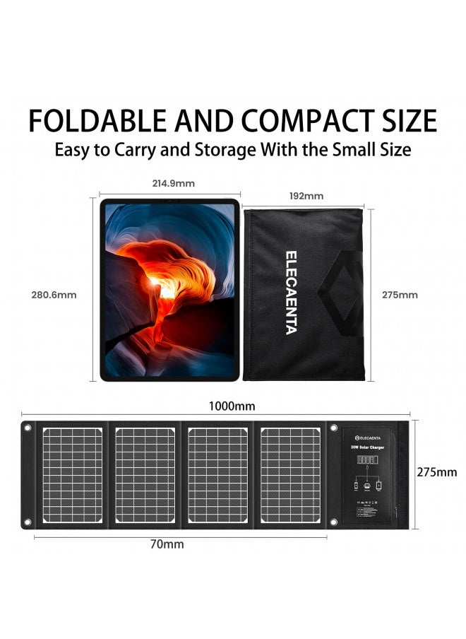 ELECAENTA ELECAENTA 30W Solar Panel Charger with 3 USB Ports, PD 18W USB C Fast Charging, IPX5 Waterproof, Foldable Portable ETFE Solar Charger for iPhone, iPad, Samsung Galaxy, LG and Camping Backpacking  - Image 4