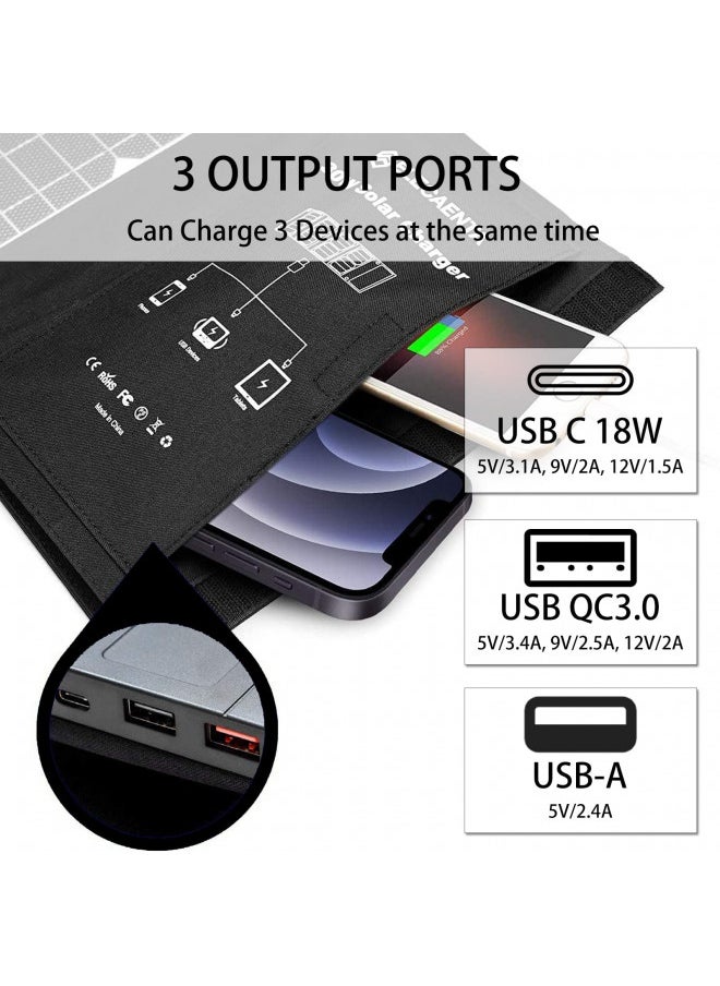 ELECAENTA ELECAENTA 30W Solar Panel Charger with 3 USB Ports, PD 18W USB C Fast Charging, IPX5 Waterproof, Foldable Portable ETFE Solar Charger for iPhone, iPad, Samsung Galaxy, LG and Camping Backpacking  - Image 2