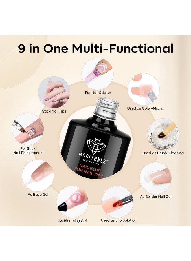 modelones Nail Glue Gel with Top Coat and Nail Prep Dehydrator 3 PCS 15ml 9 in One Nail Glue Gel Nail Kit for Easy Nail Extension, No Wipe Top Coat - Image 2