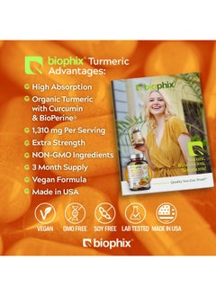 biophix Organic Turmeric Curcumin 1310 mg 180 Vcaps with BioPerine - Powerful Antioxidant - Supports Immune and Joint Health
