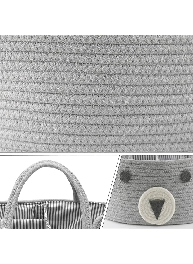 XICEN Baby Diaper Caddy Organizer Canvas Stylish Rope Nursery Storage Bin Portable Tote Bag & Car Organizer For Changing Table Top Baby Shower Basket (Gray)  - Image 2