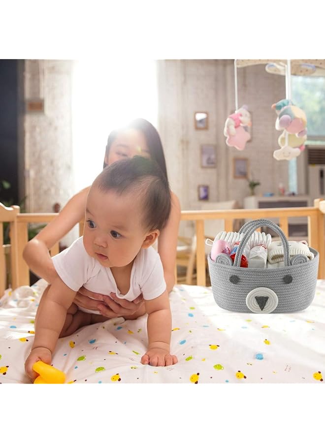 XICEN Baby Diaper Caddy Organizer Canvas Stylish Rope Nursery Storage Bin Portable Tote Bag & Car Organizer For Changing Table Top Baby Shower Basket (Gray)  - Image 4