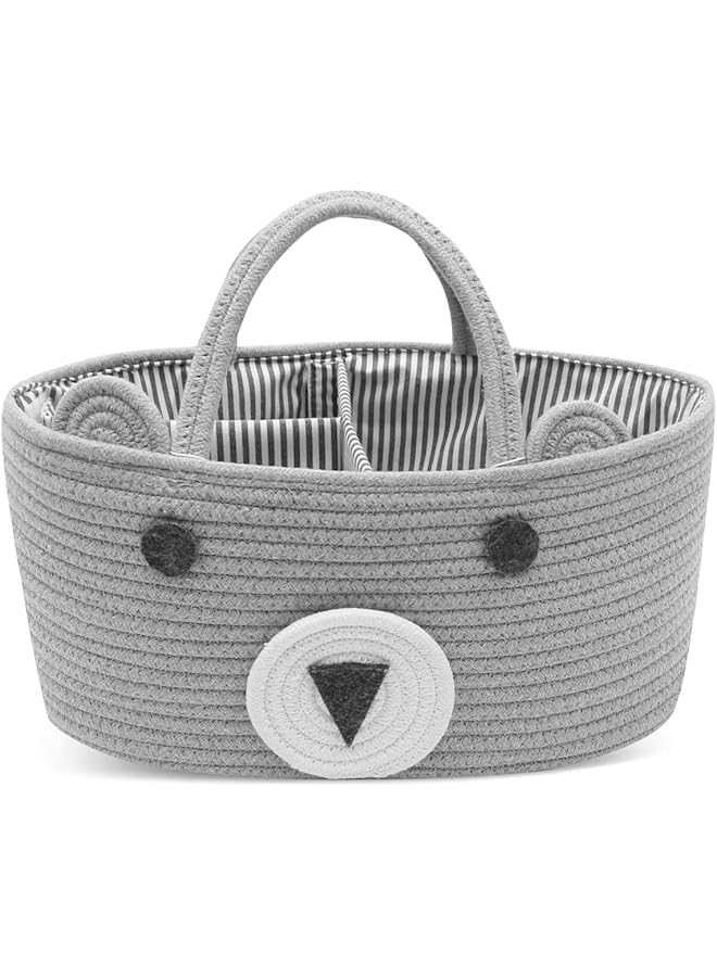 XICEN Baby Diaper Caddy Organizer Canvas Stylish Rope Nursery Storage Bin Portable Tote Bag & Car Organizer For Changing Table Top Baby Shower Basket (Gray)  - Image 1