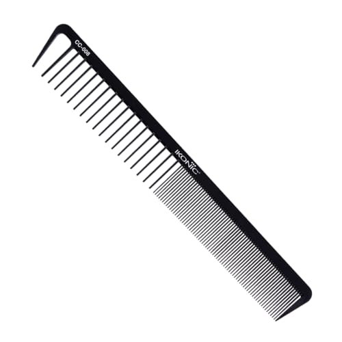 IKONIC Carbon Comb CC-008 Black – Ionic Coating for Static-Free Styling, Dual Teeth for both Thick and Thin Hair Type with Hair Picker for Precision Sectioning - Image 1