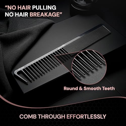 IKONIC Carbon Comb CC-008 Black – Ionic Coating for Static-Free Styling, Dual Teeth for both Thick and Thin Hair Type with Hair Picker for Precision Sectioning - Image 5
